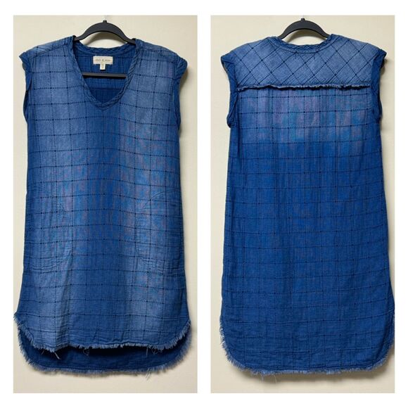 CLOTH & STONE Denim V-Neck Grid Stitched Mini Dress, Sz XS - Picture 1 of 9